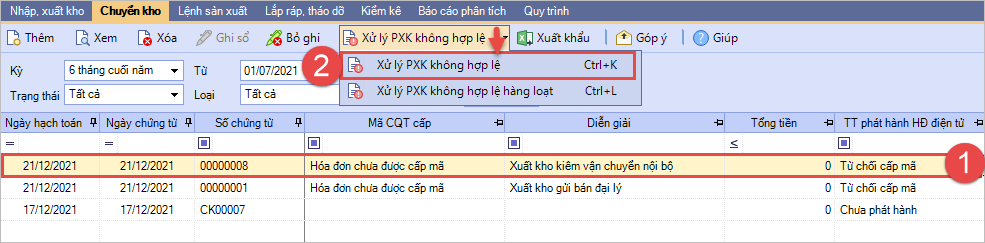 xử lý phiếu xuất kho