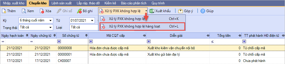 xử lý phiếu xuất kho