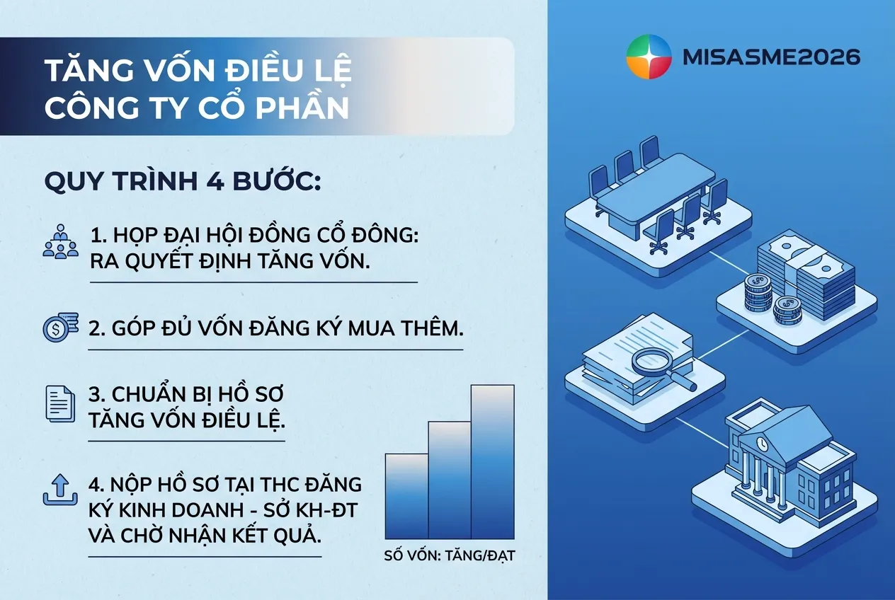 quy trình tăng vốn điều lệ công ty cổ phần