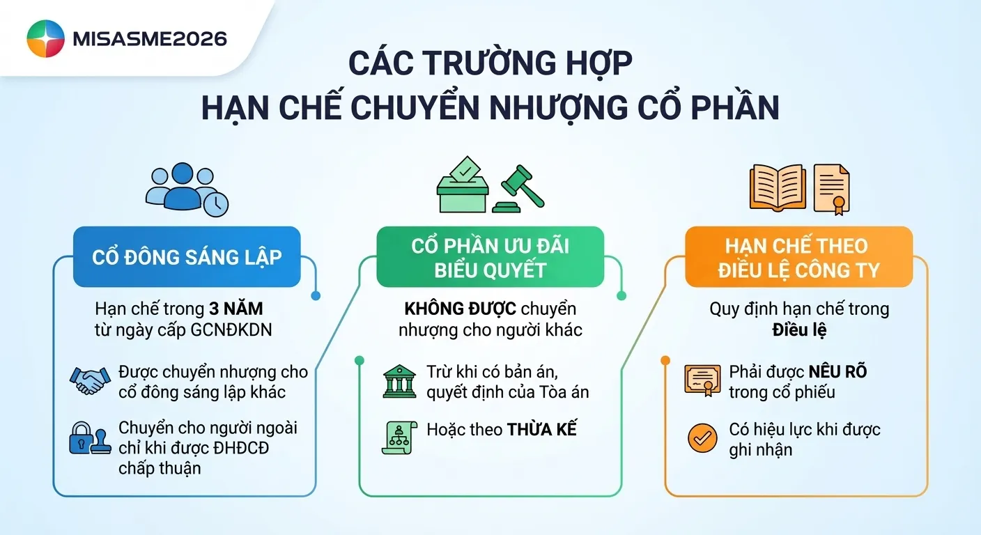 Các trường hợp bị hạn chế chuyển nhượng cổ phần
