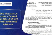Công văn 265/SLA-NVDTPC của Thuế tỉnh Sơn La về việc quyết toán thuế năm 2025