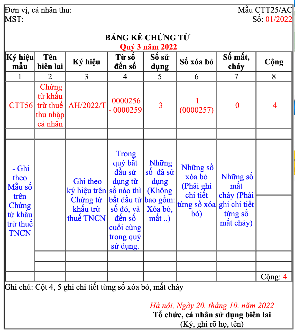 báo cáo chứng từ khấu trừ thuế tncn