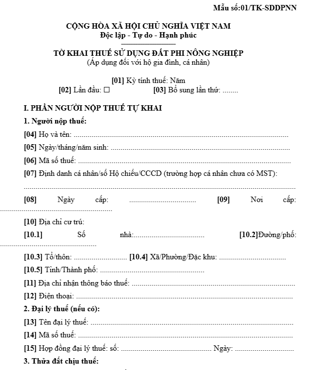 thuế phi nông nghiệp tính như thế nào
